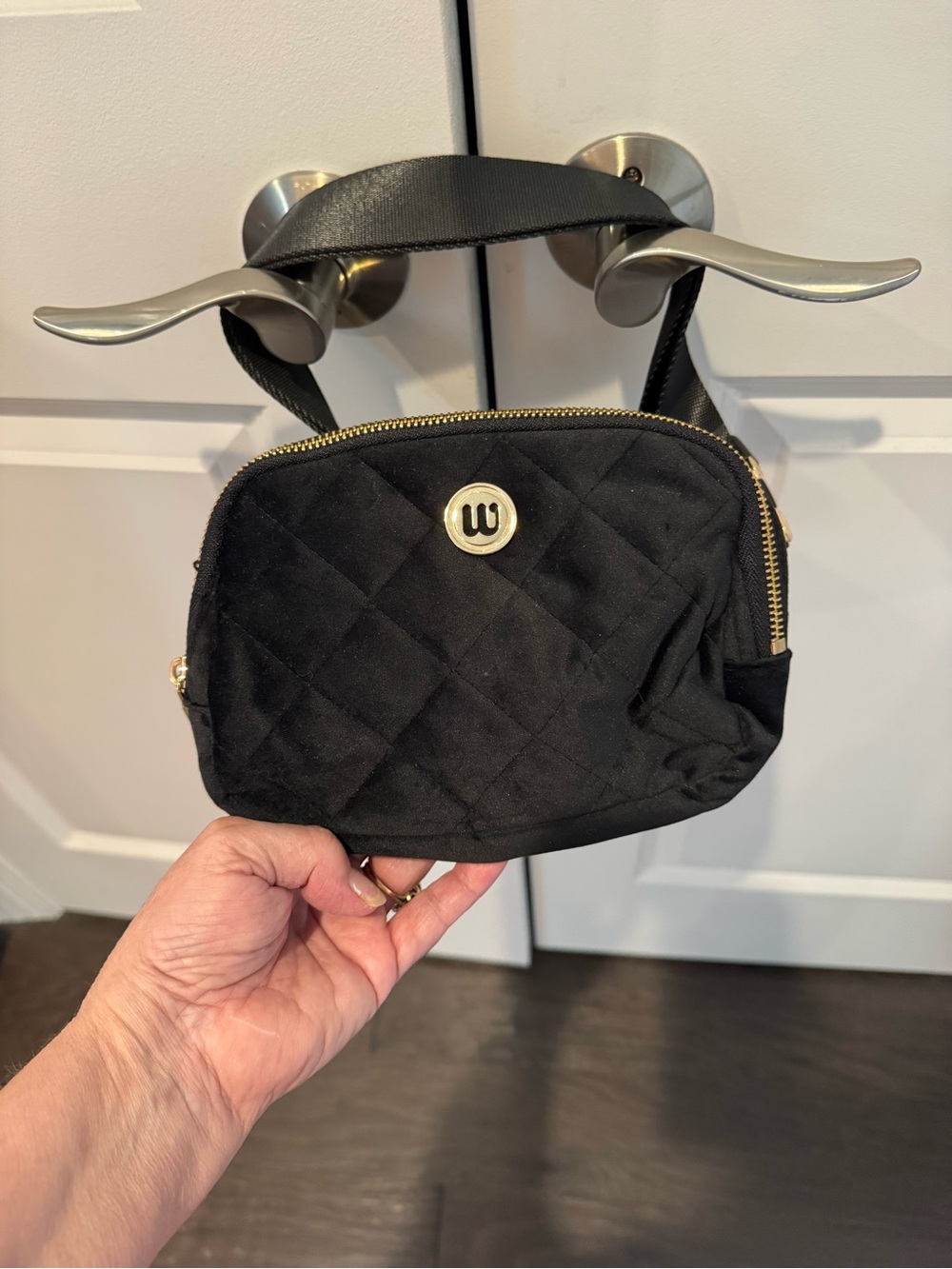 Black Quilted Crossbody with Gold 'W' Emblem